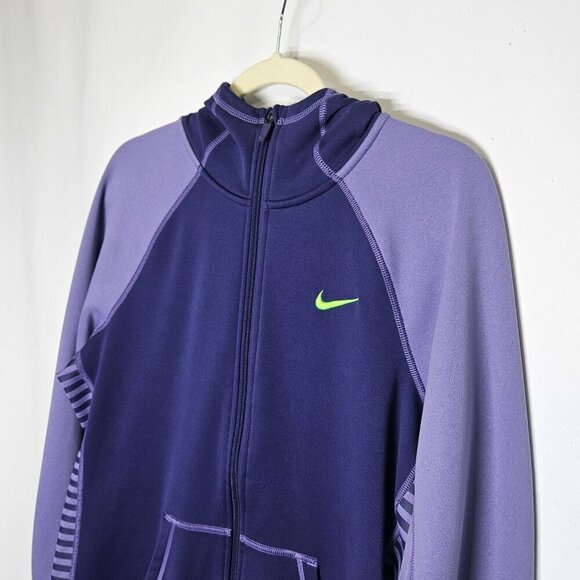 Nike Therma-Fit Bright Lime Green Purple Full-Zip Hoodie Bright Colorful‎ Warm L - Picture 2 of 8